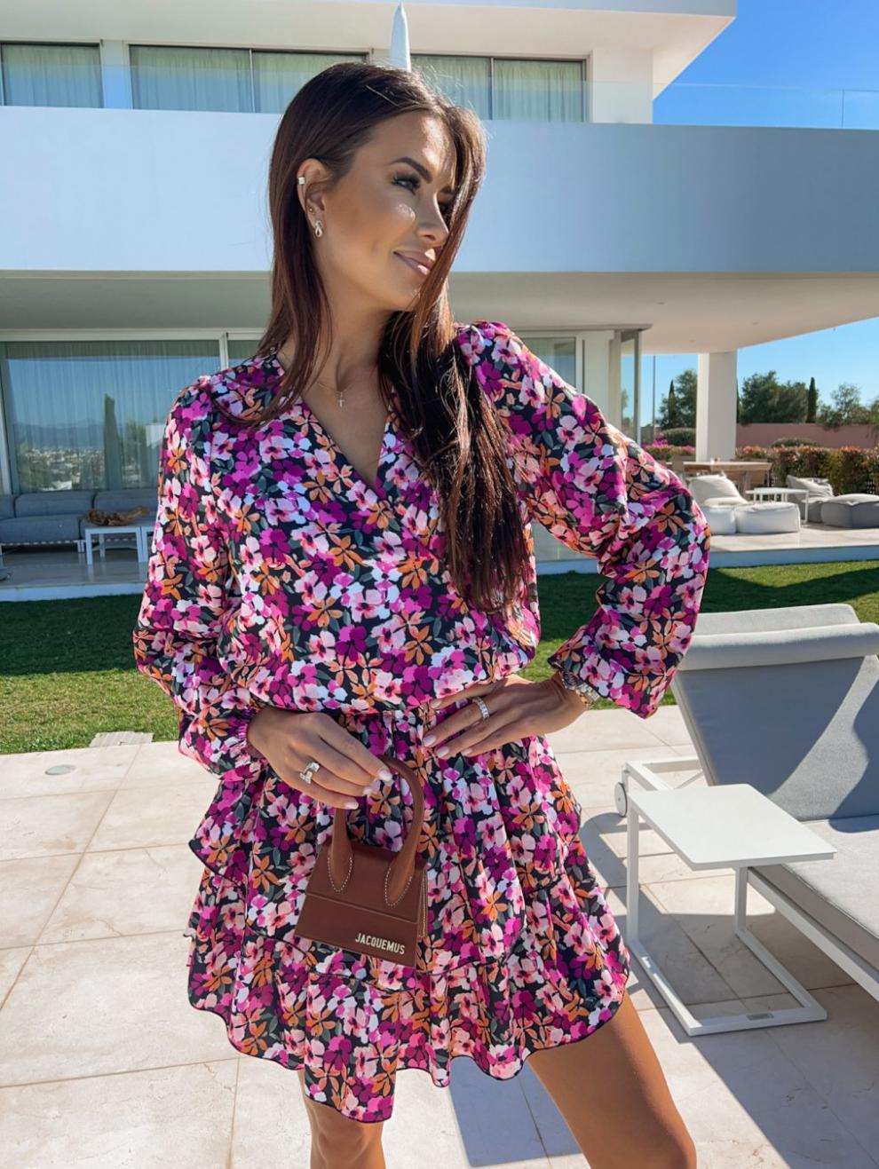 Long Sleeve Printed V-neck Dress