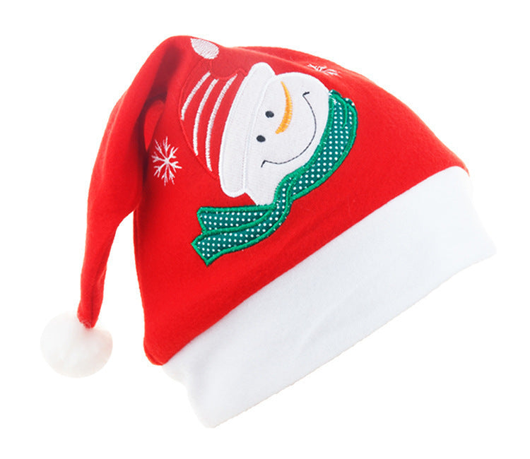 Cartoon Christmas Hat With Elk Santa Claus Embroidery Design Holiday Party Decoration Fuzzy Hat