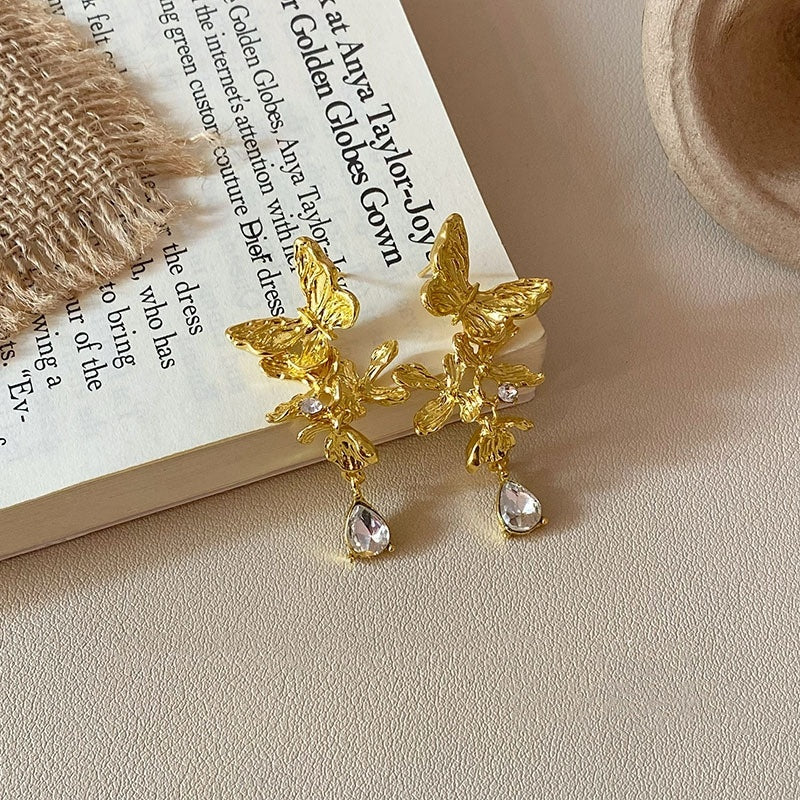 Women's Long Tassel Butterfly Earrings French Entry Lux Retro