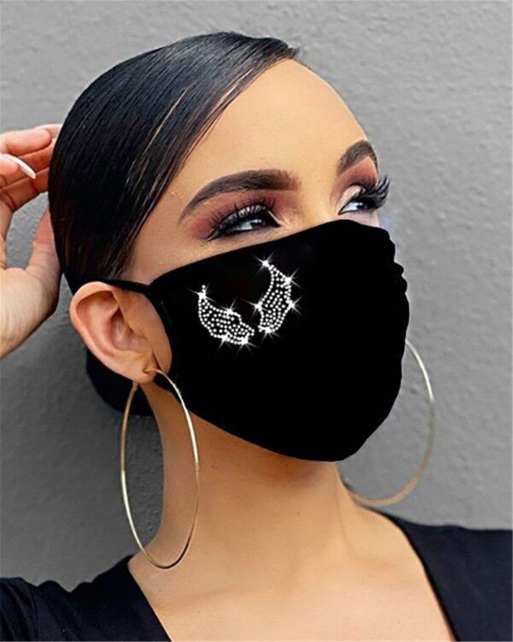 Riding Mask Cotton Dustproof Black Fashion Flashing Diamonds With Rhinestones