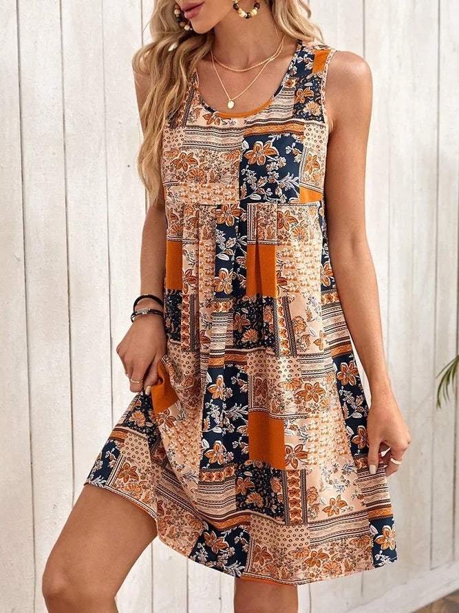 European And American Sleeveless Printed Dress