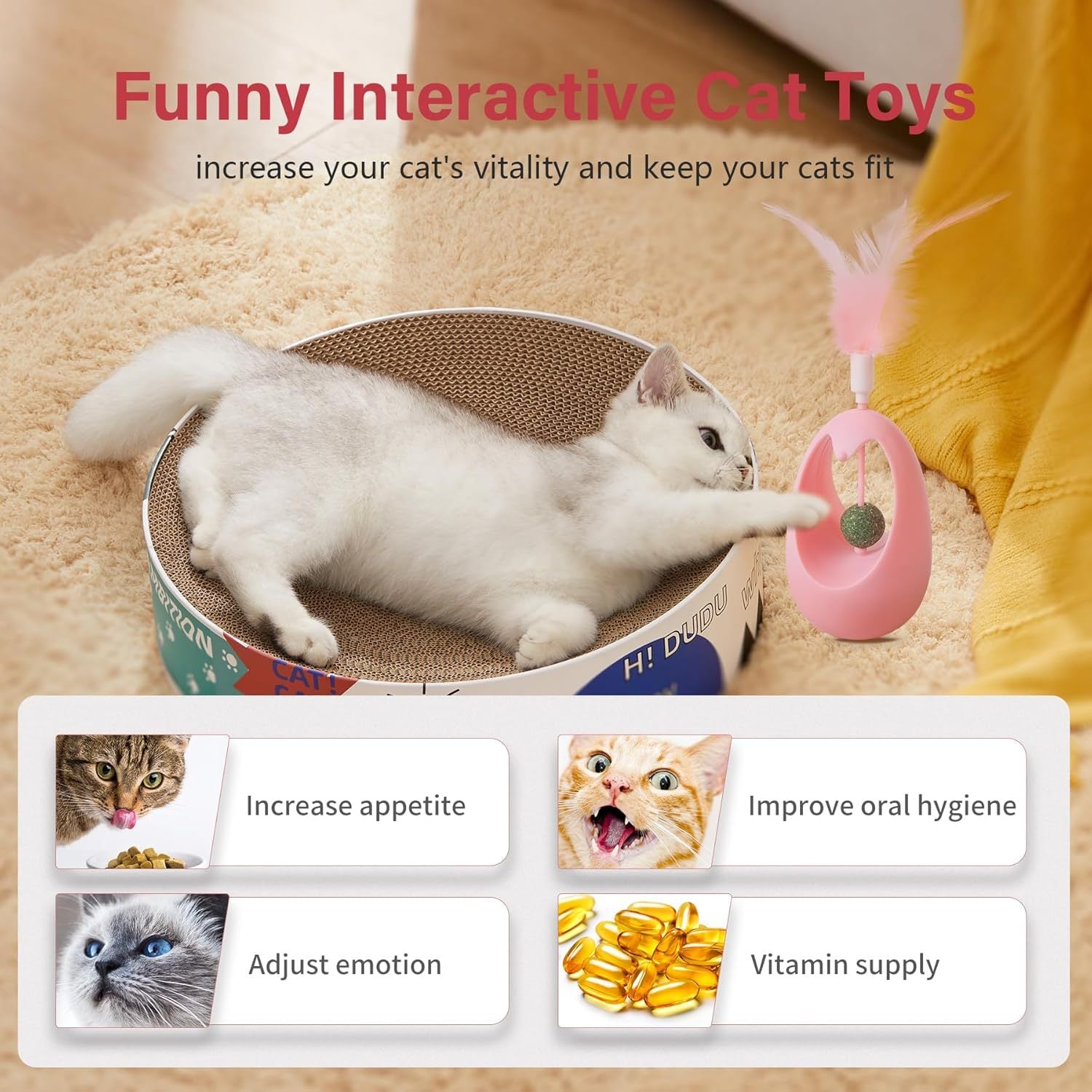 Catnip Toys For Cats Tumbler Cat Toy With Edible Catnip Balls Interactive Funny Toy Indoor With Feathers Exercise Plaything For All Breeds