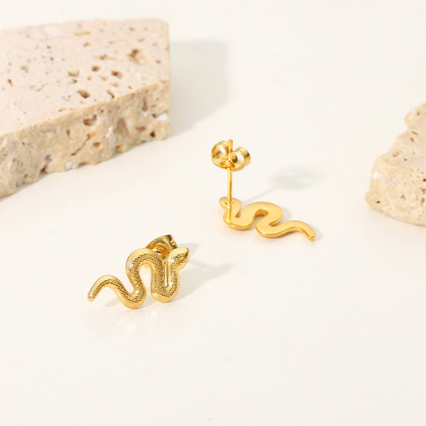 18K Gold Plated Stainless Steel Snake Stud Earrings For Women